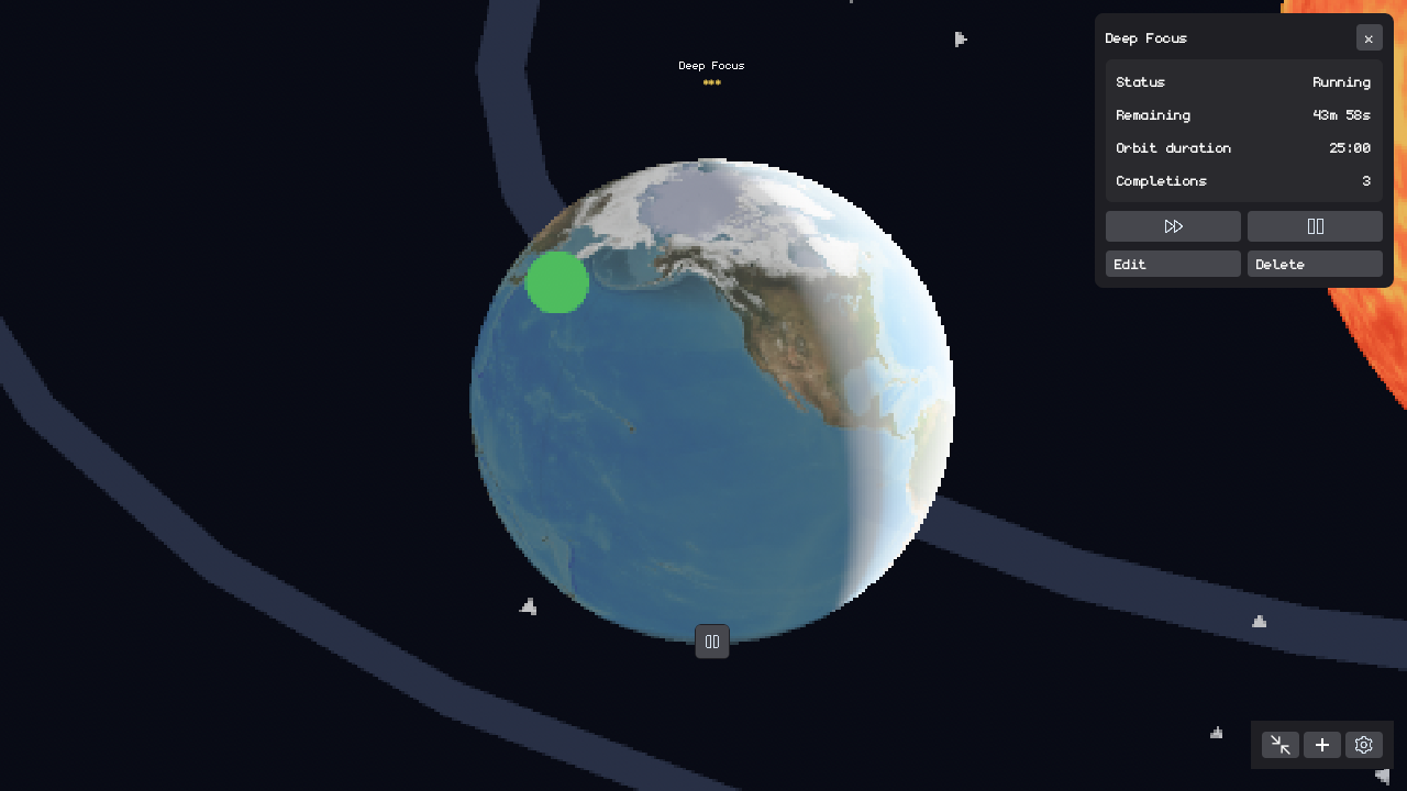 A focused timer view in Orbits